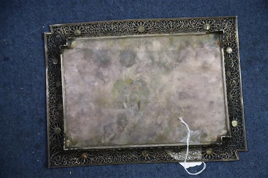 A Japanese silver, shibayama and cloisonne enamel tray, Meiji period, W. 27.5cm, small repairs